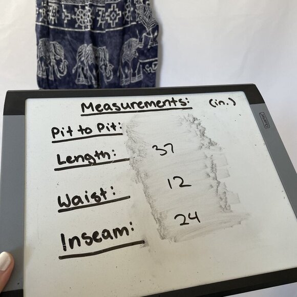 Bohemian Elephant Print Rayon Pants With Elastic Waist & Pockets Navy & White M - Picture 6 of 7